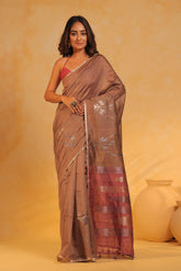 KAVVYA soft & lightweight camel brown color benarasi handloom saree - KAVVYA